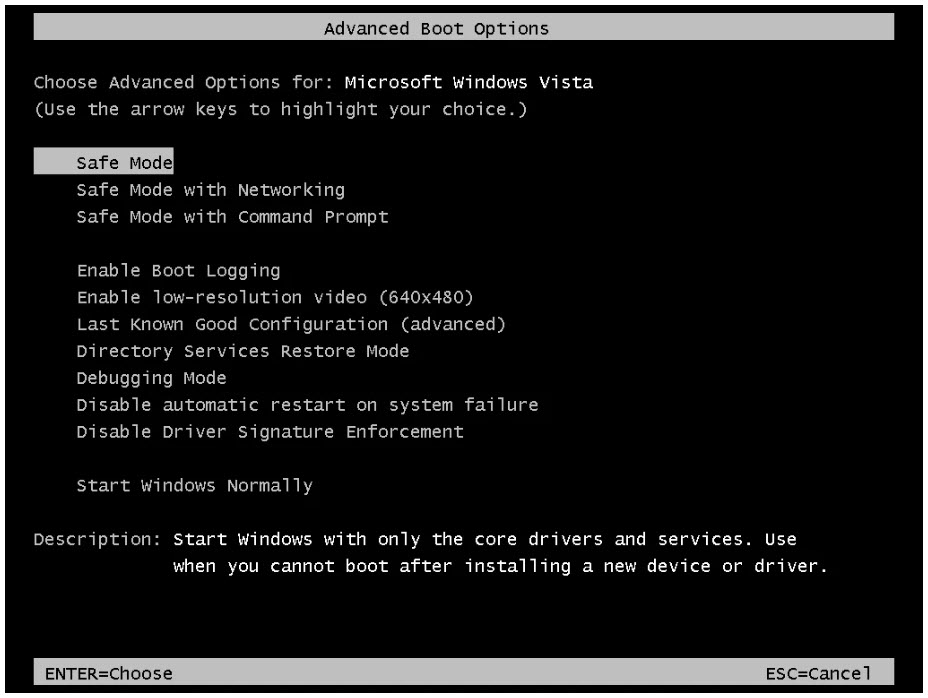 advanced boot options windows vista