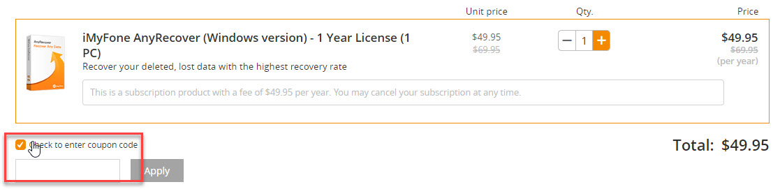 anyrecover enter coupon code