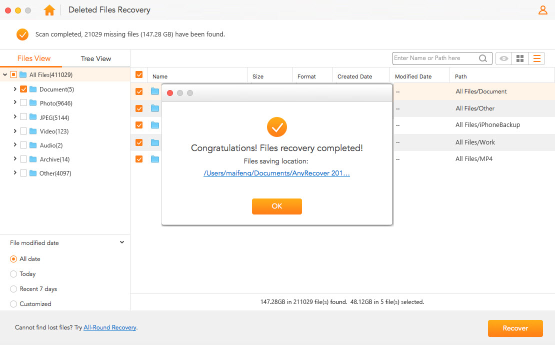 anyrecover mac recover complete