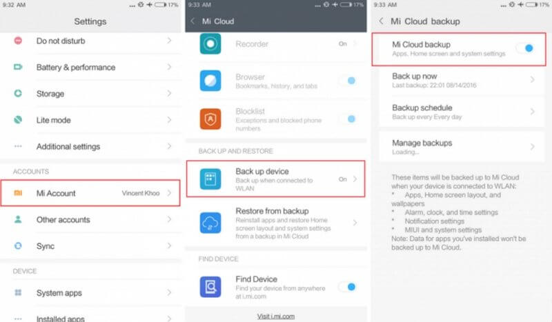 backup Xiaomi to Mi Cloud