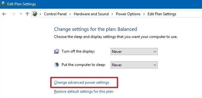 change advanced power settings