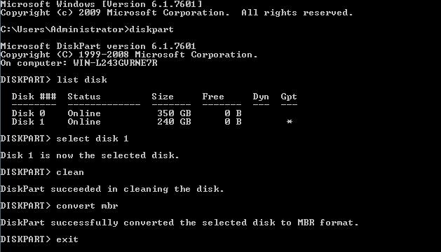 convert to mbr with diskpart