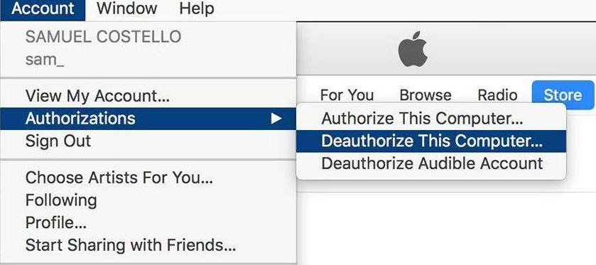 deauthorize itunes