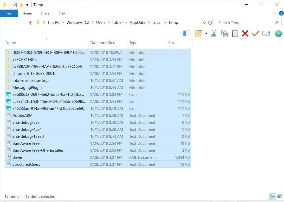 delete temporary files to fix disk cleanup not working