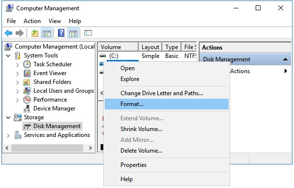 choose disk to format