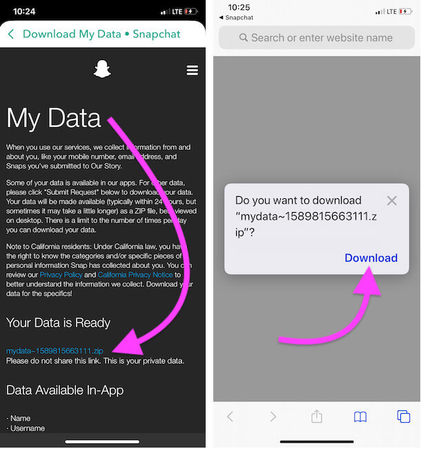 download Snapchat data on iPhone