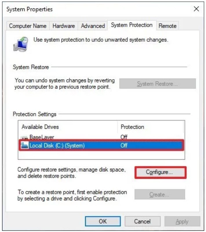 configure restore settings