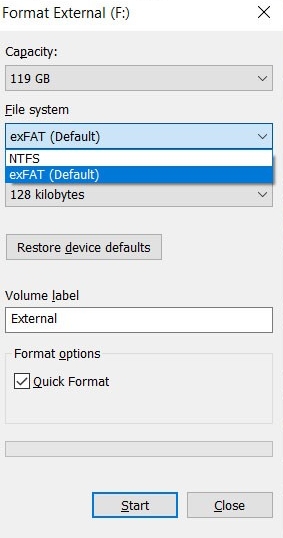 exfat format external