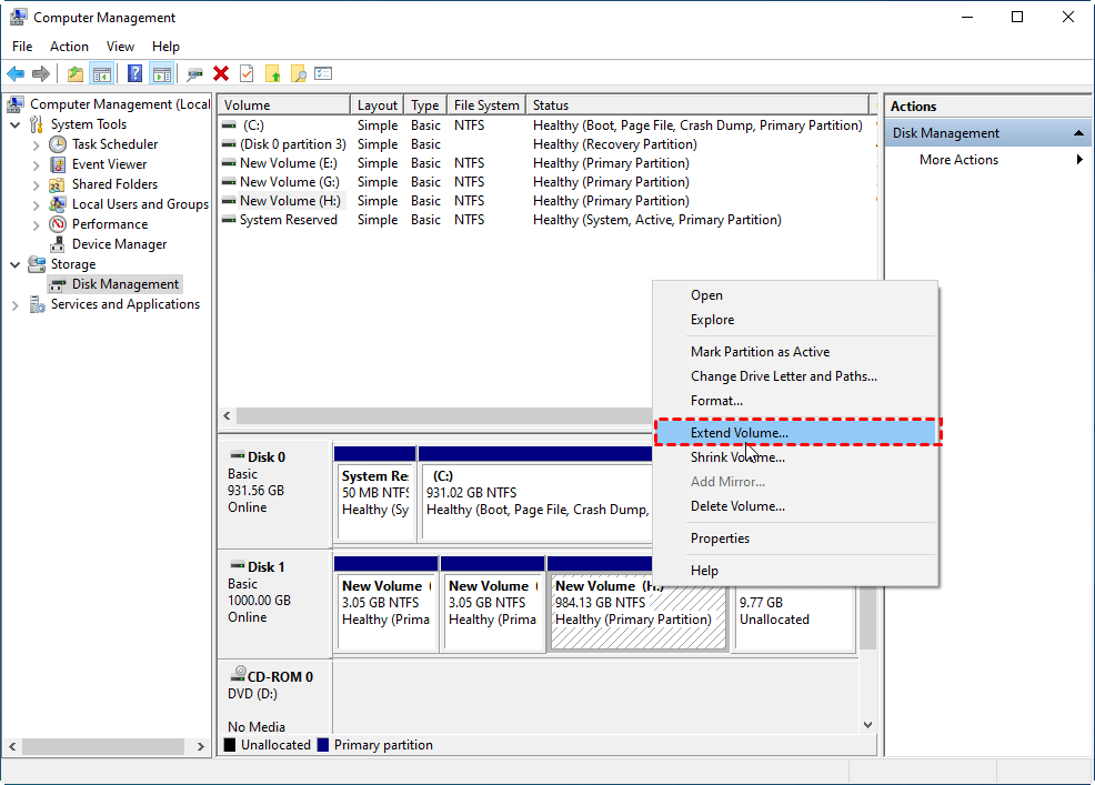 extend voulme by Disk Management