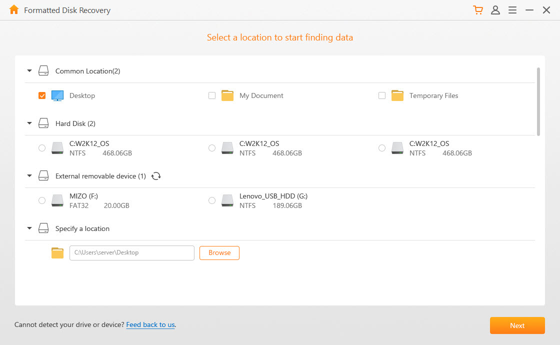 formatted disk location