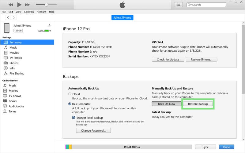 restore LIBE photos from iTunes backup