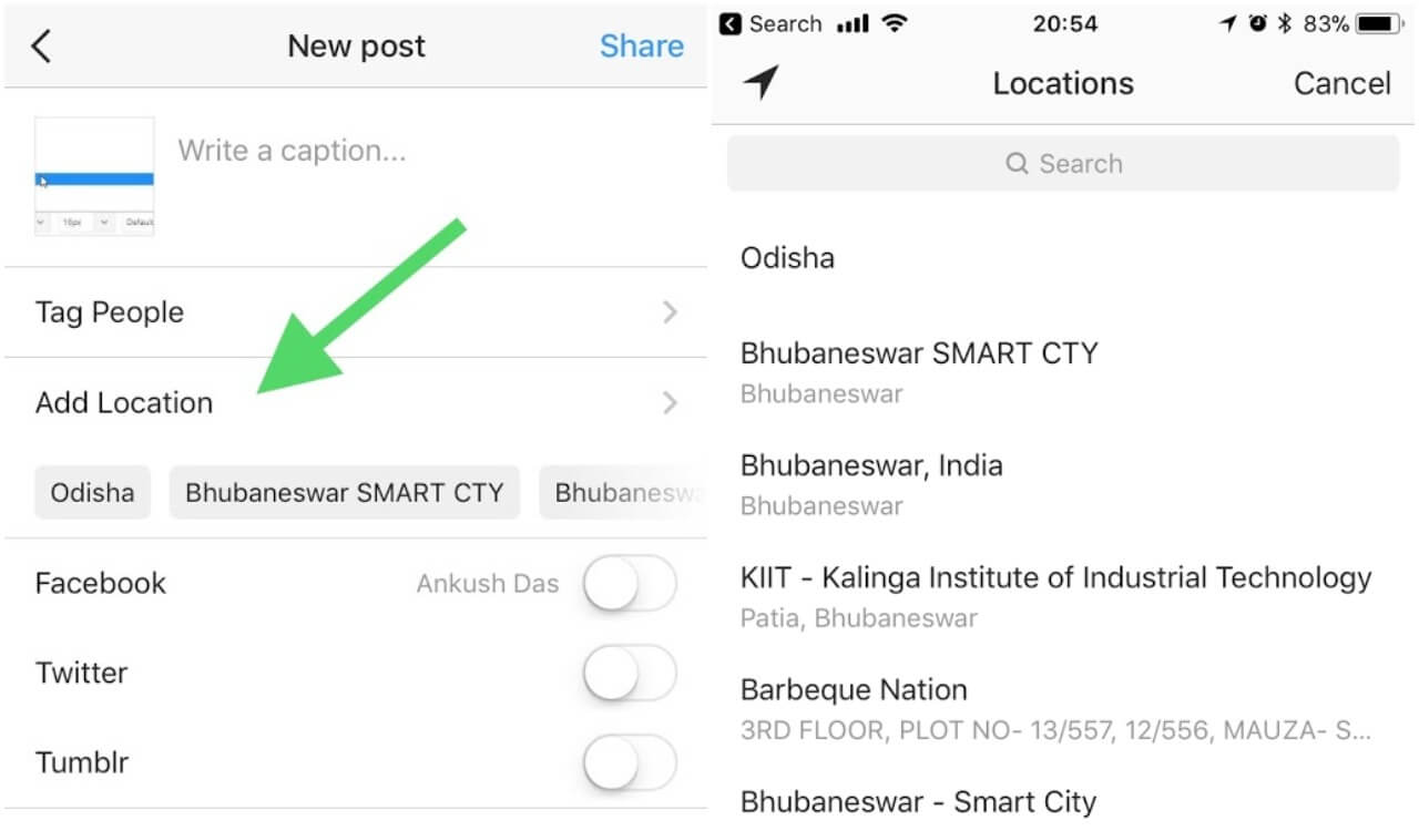 instagram add location