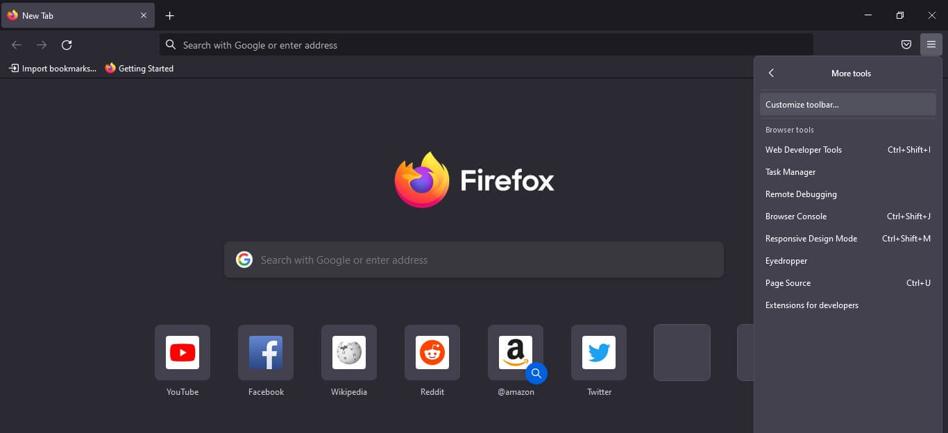 menu on firefox