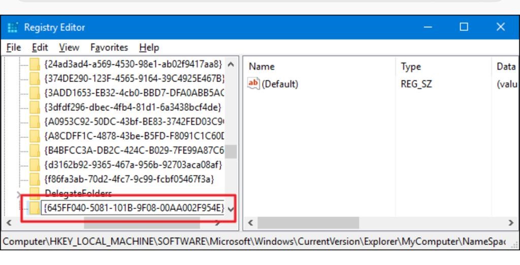 namespace key in regedit