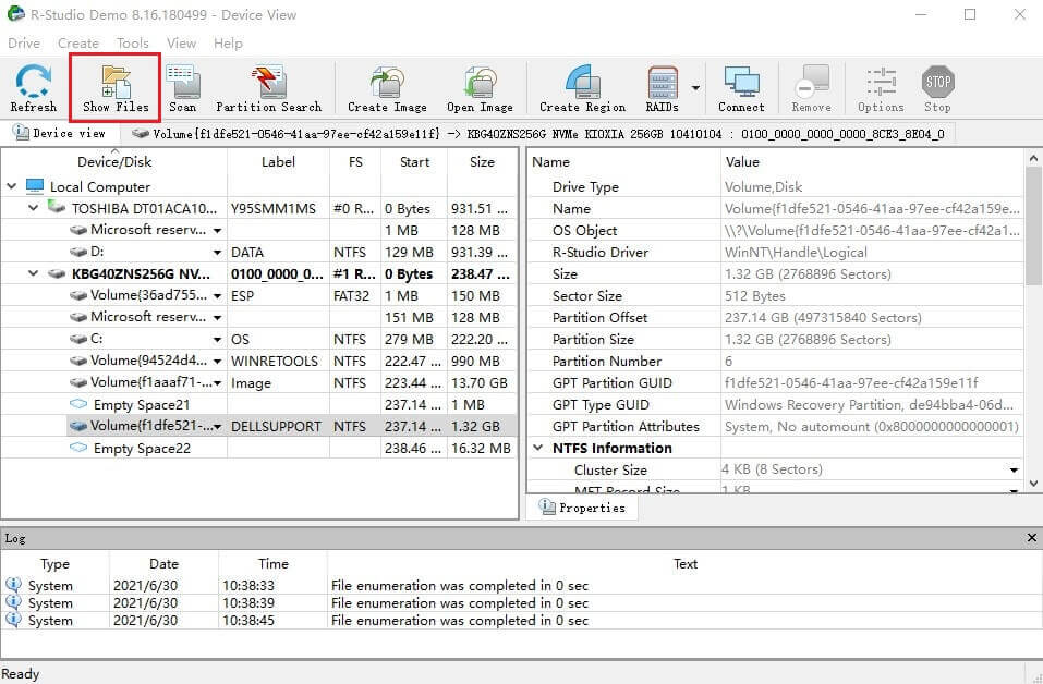 R-studio data recovery show files