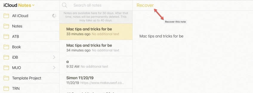 recover notes with iCloud