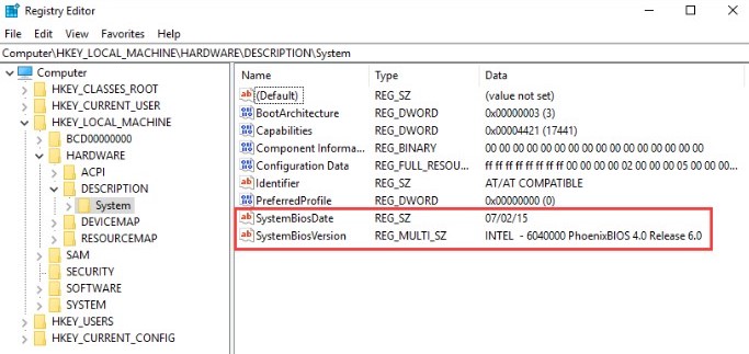 registry editor bios