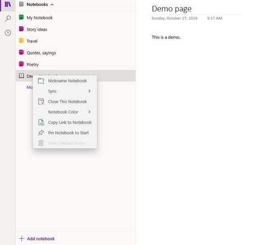 remove onenote notebook from list