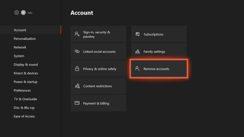 remove xbox account