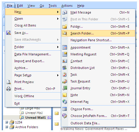 outlook search folder