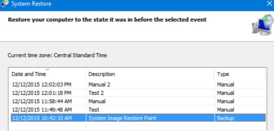 choose system restore point