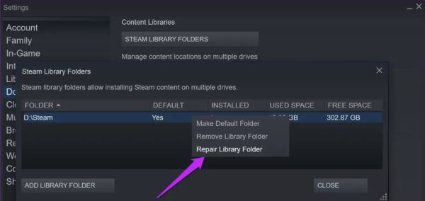 steam repair library folder