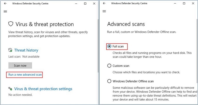 windows defender full scan