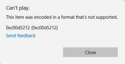 0xc00d5212 missing codec