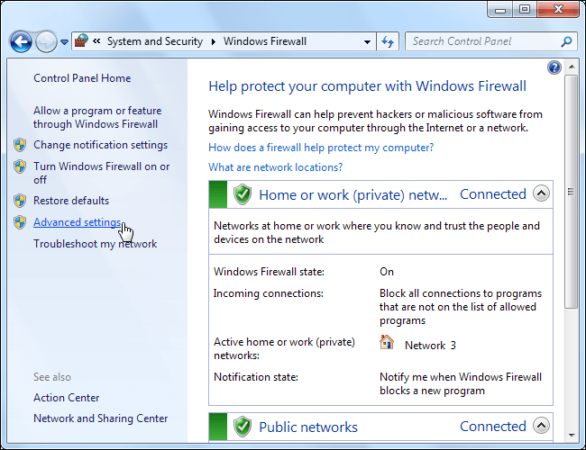 advanced settings firewall