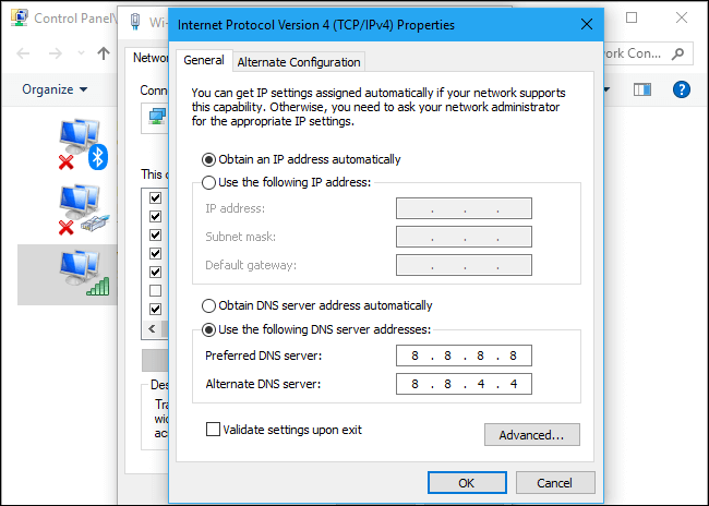 change advanced dns settings