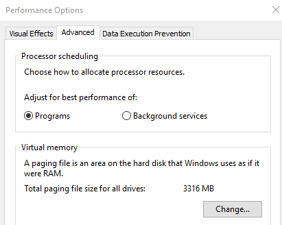 change virual memory windows