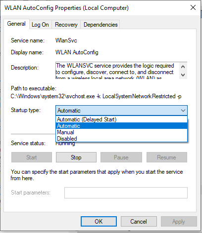 change WLAN AutoConfig properties