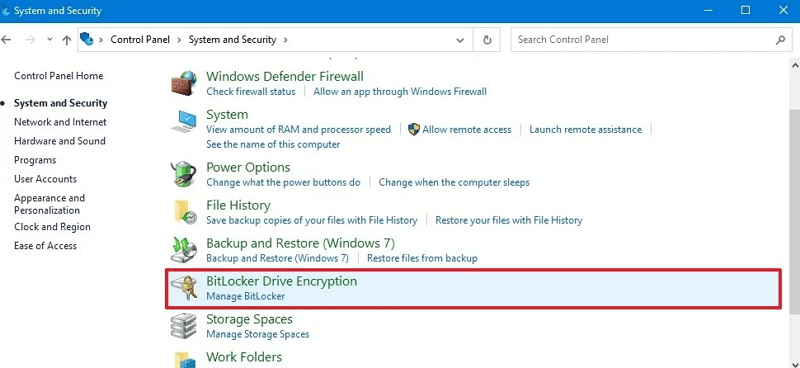 click bitlocker drive encryption