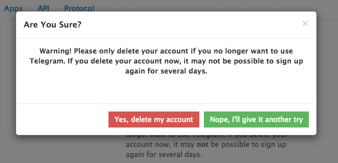 confirm the deletion of telegram account