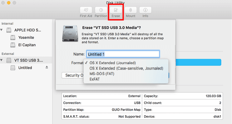 disk utility erase