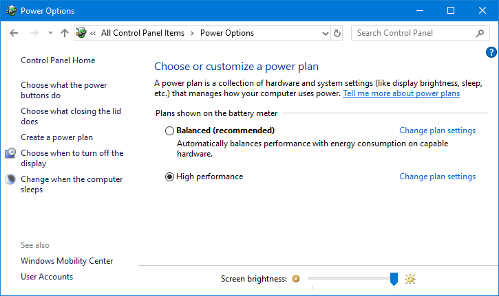 high performance in windows