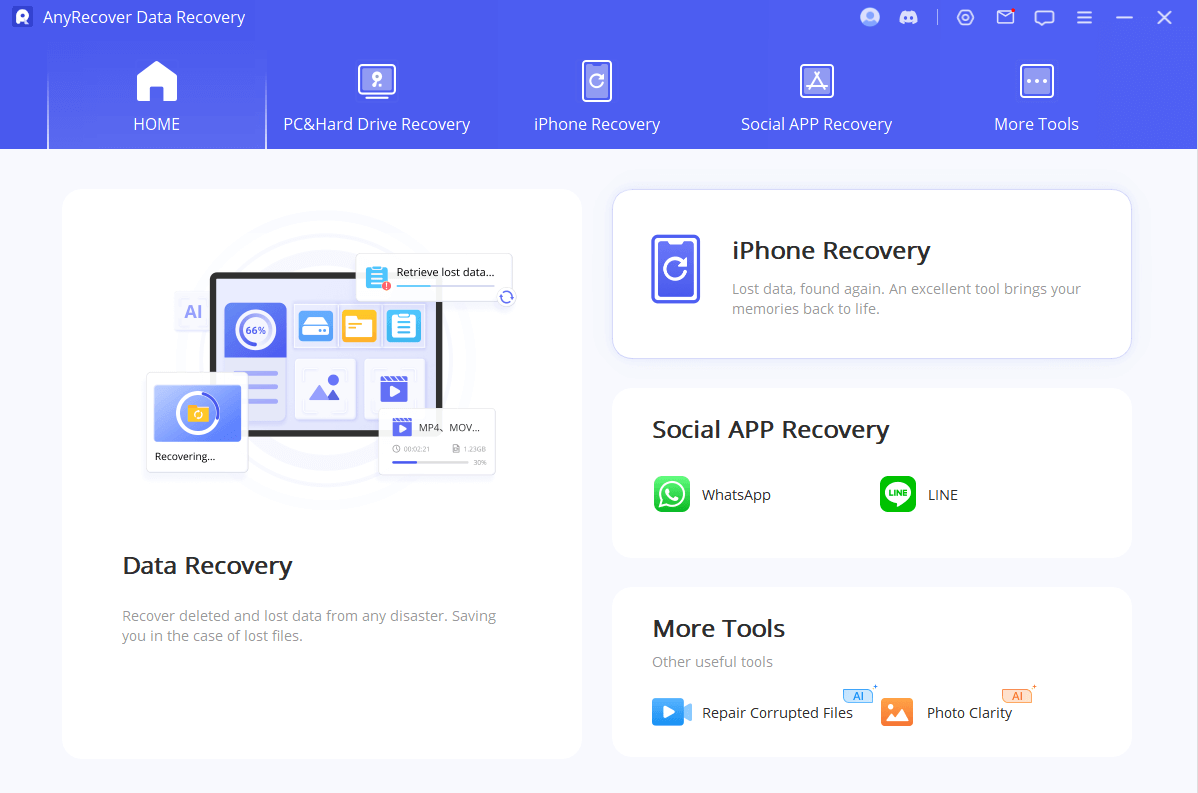 iphone data recovery and restoration anyrecover software interface