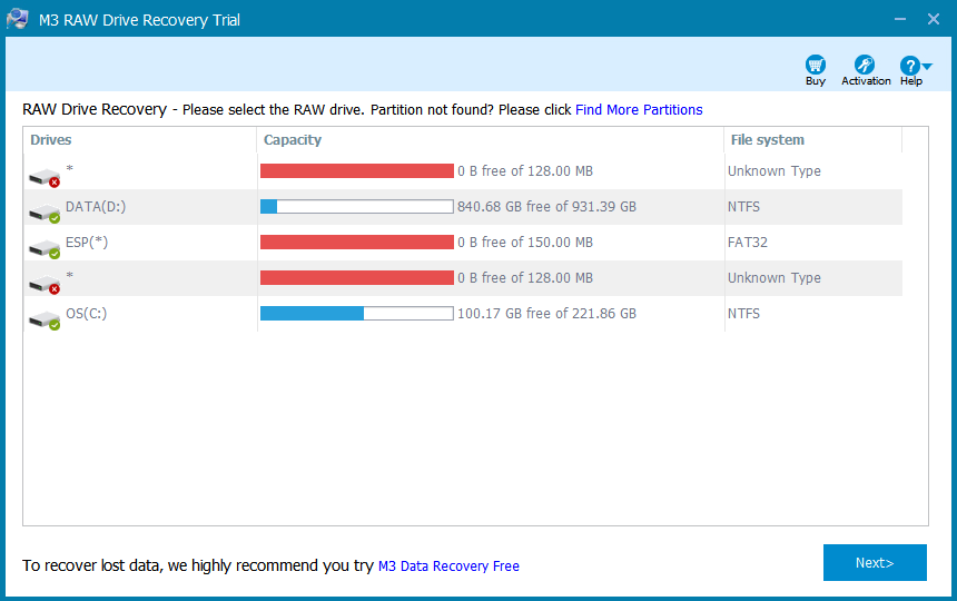 m3 raw drive recovery next