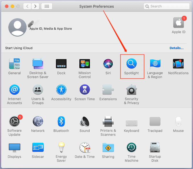 Mac Spotlight in System Preferences