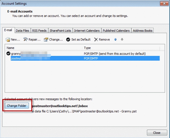 outlook change folder