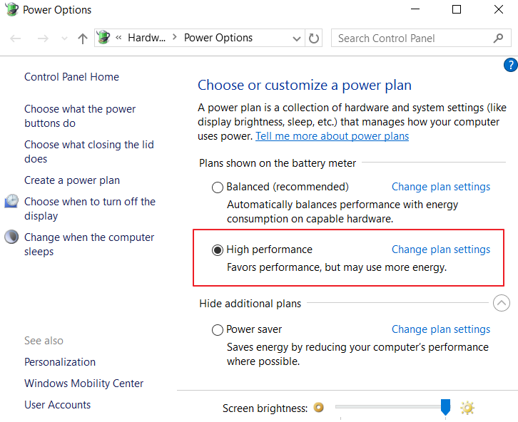 power options high performance