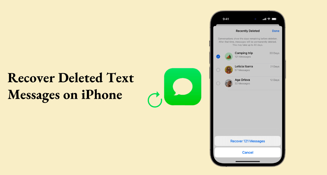 interdace of recover deleted text messages iPhone without computer or backup 