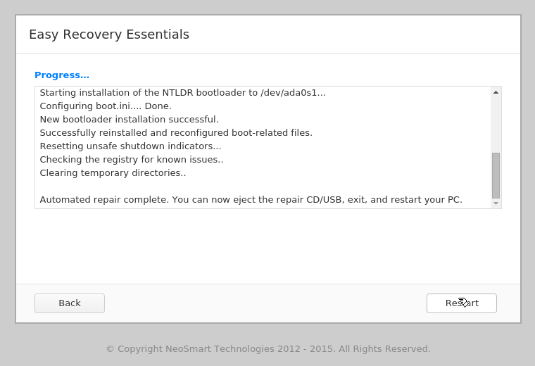 repairing process of Easy Recovery Essentials