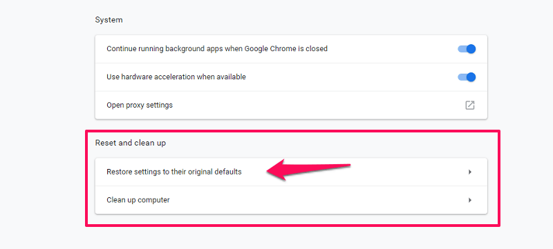 reset chrome original settings chrome