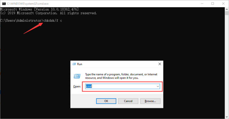 run chkdsk to fix preparing to configure windows stuck