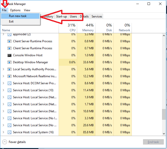 run new task in task manager