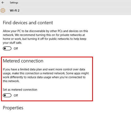 set as metered connection