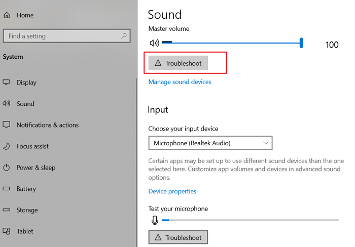 settings sound troubleshoot