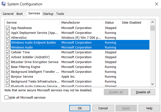 system configuration windows audio