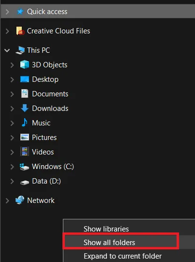 disable show all folders